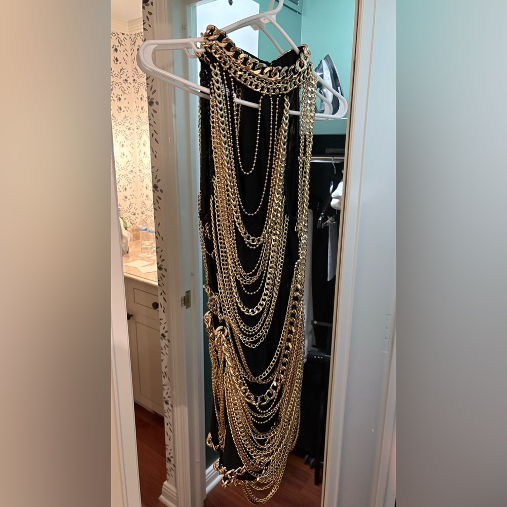 AKIRA Black and Gold Chain Mini Dress